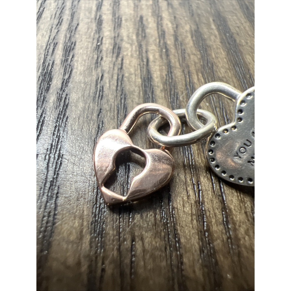 Authentic Pandora , Two-tone Rose Twistable Heart Padlock Dangle Charm 783079C01 - Picture 2 of 8